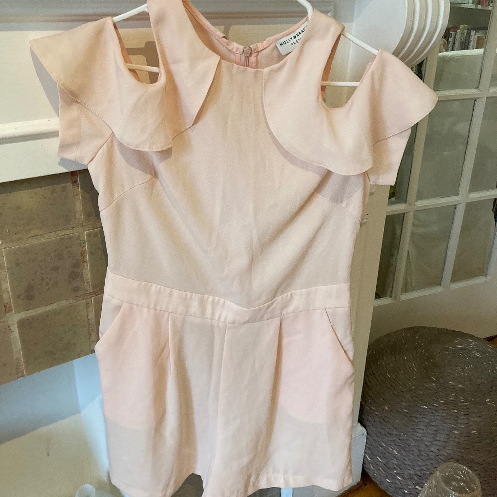 Molly Bracken romper short sleeve open shoulder frill over sleeve side pocket